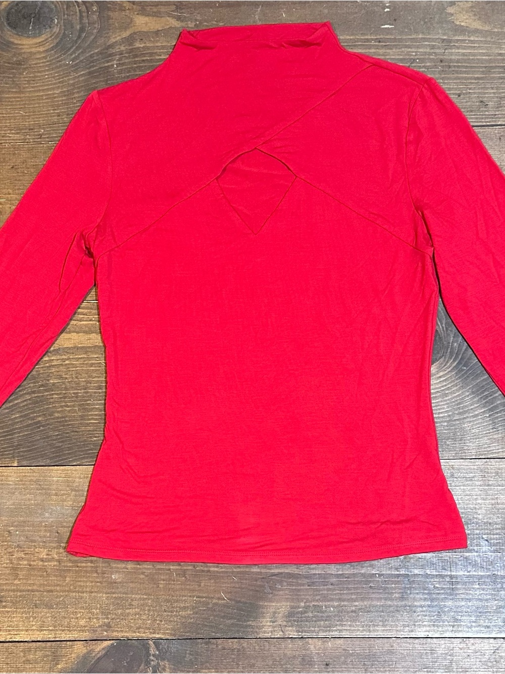 Express Red Long-Sleeve Keyhole Mock Neck Top